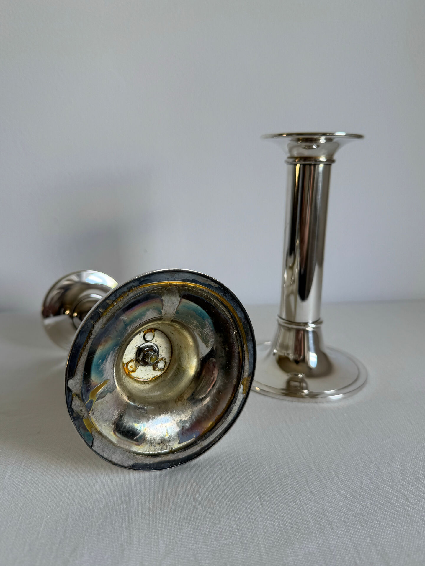 2 Elegant Vintage Mid Century Modern Silver Plated Candlestick Holders