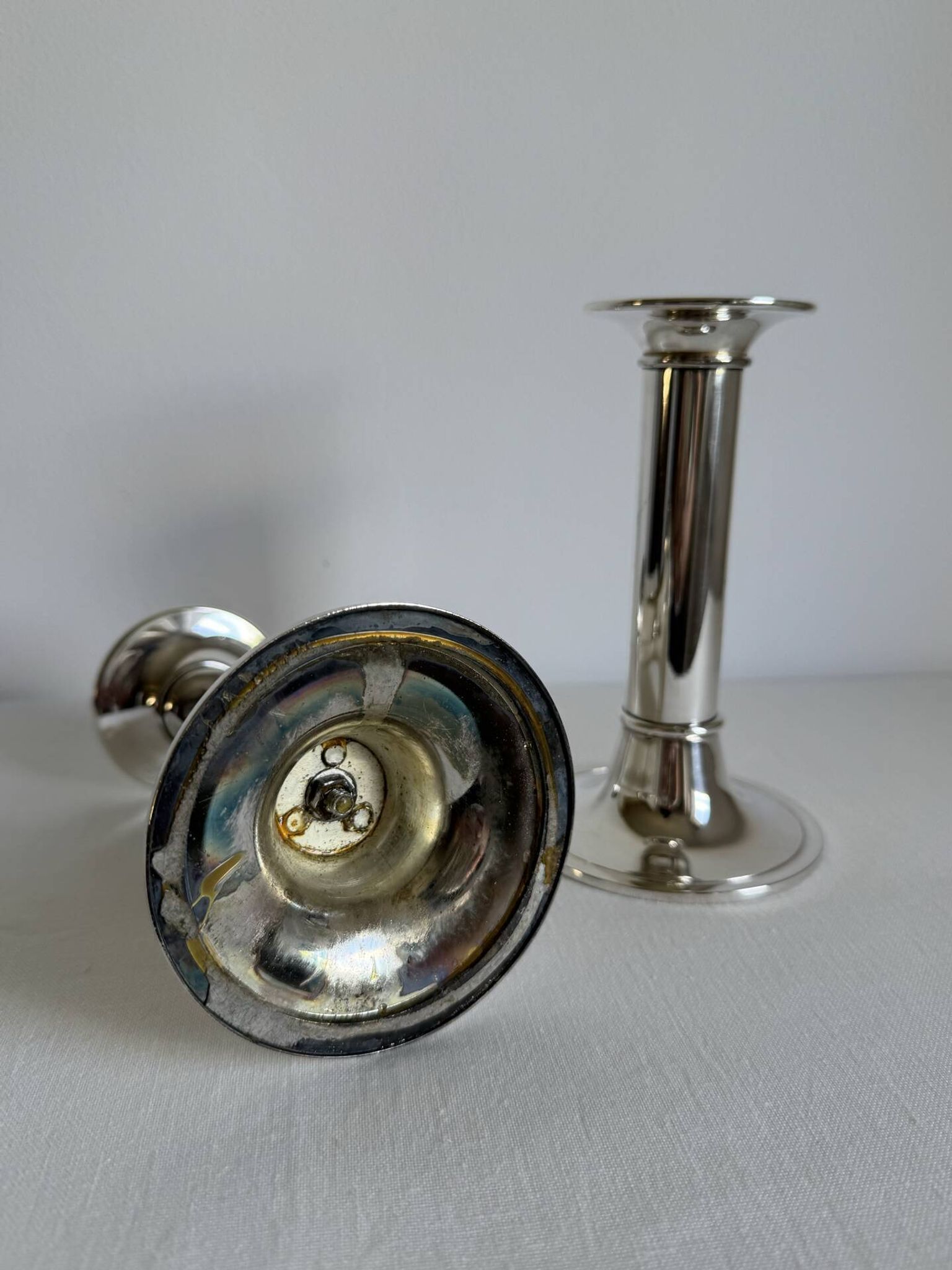 2 porte-bougies en argent vintage élégant de style mid-century moderne