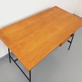 Pierre Paulin vintage modernist desk in oak wood and black metal