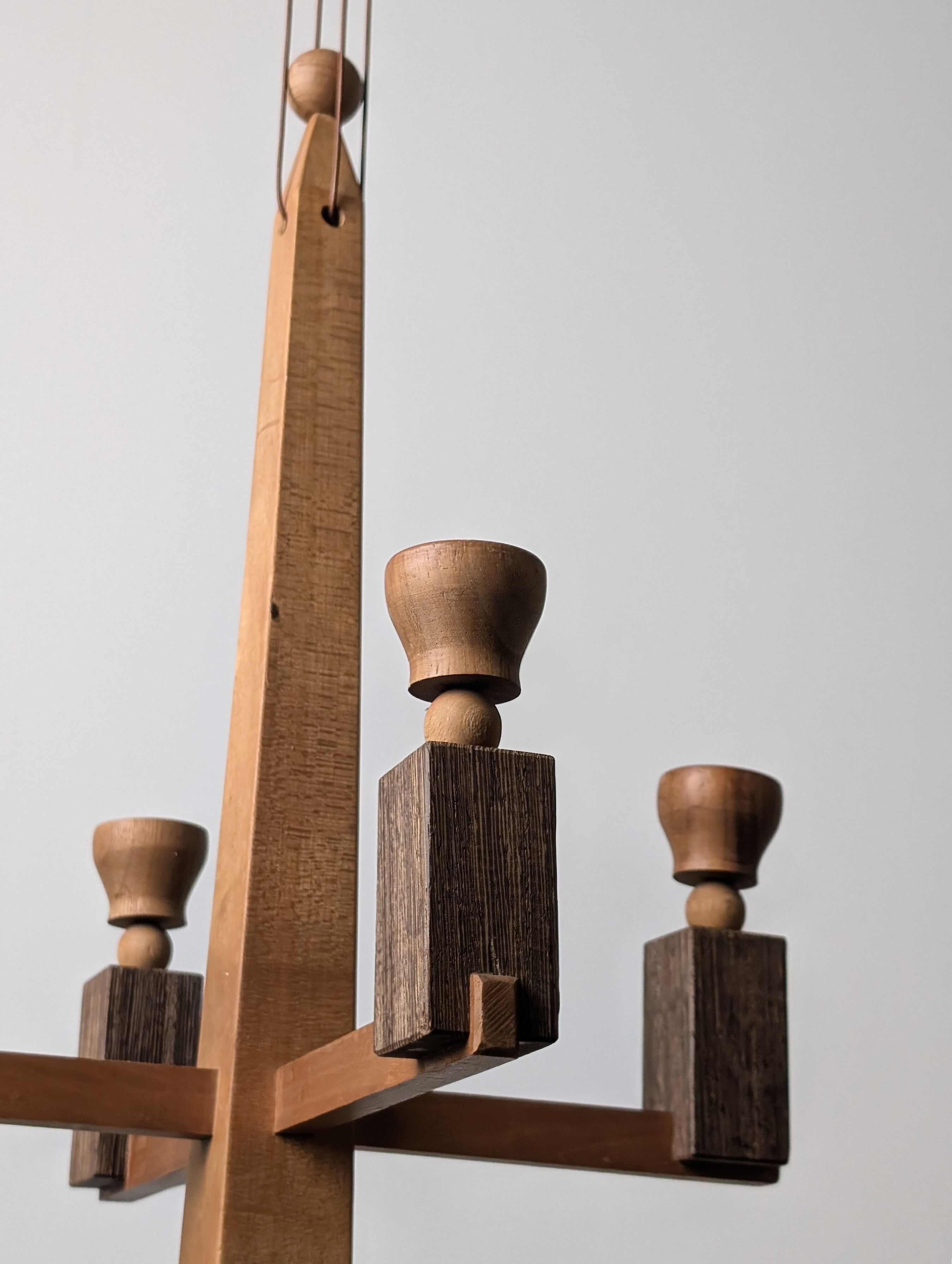 Danish hanging wooden candelabra, Art Deco style, 1970s