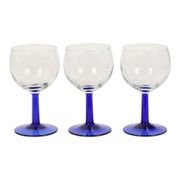 Set of Arcoroc Wine Glasses Cobalt Blue Base France 1980s