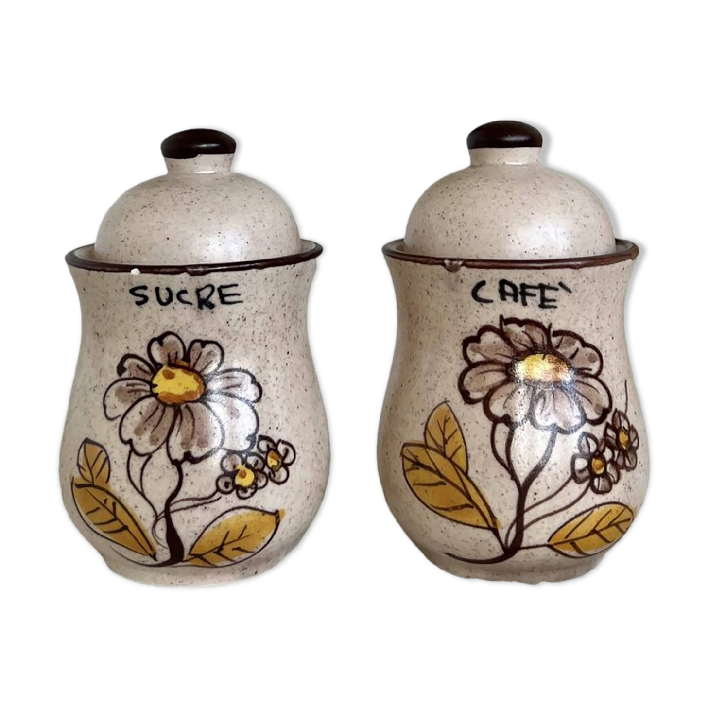 Set of 2 vintage ceramic sugar and coffee condiment pots with stoneware effect