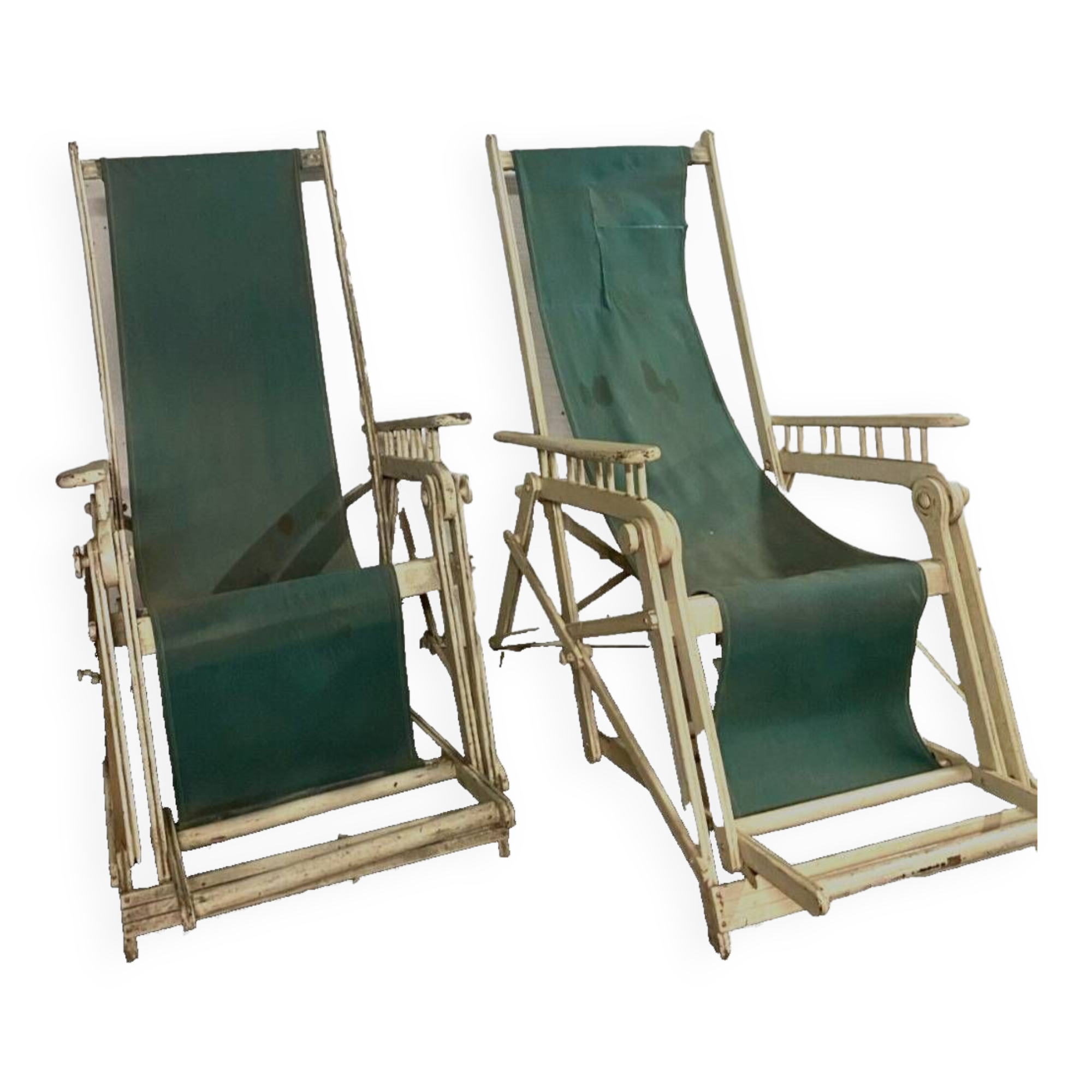 Pair of old 20th century lacquered wood deckchairs