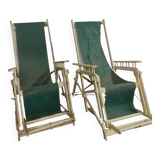 Pair of old 20th century lacquered wood deckchairs