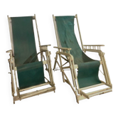 Paire d'anciens transats en bois laqué XX siècle