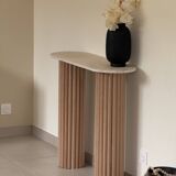 Travertine and wood console | raw oak