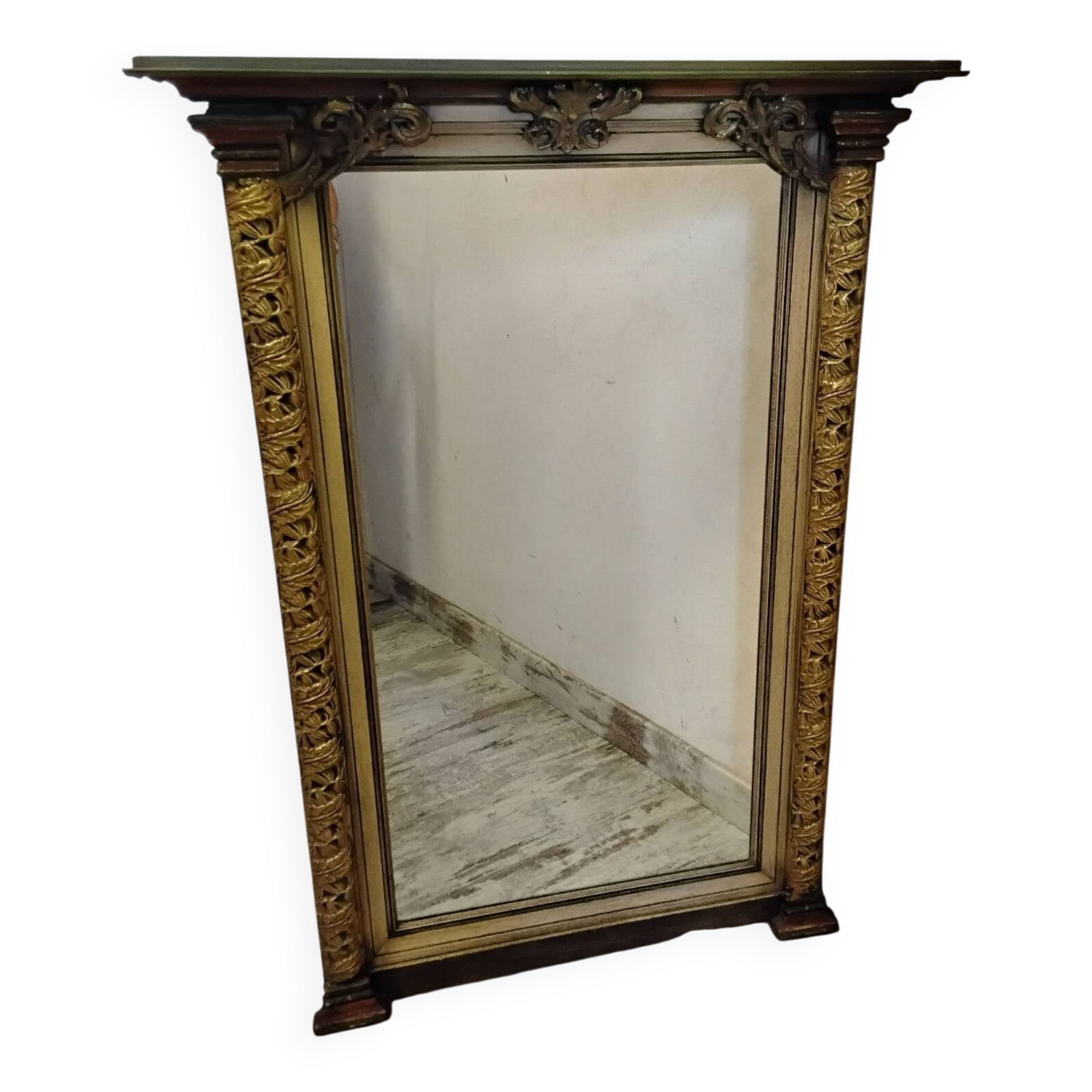 Large antique wooden mirror