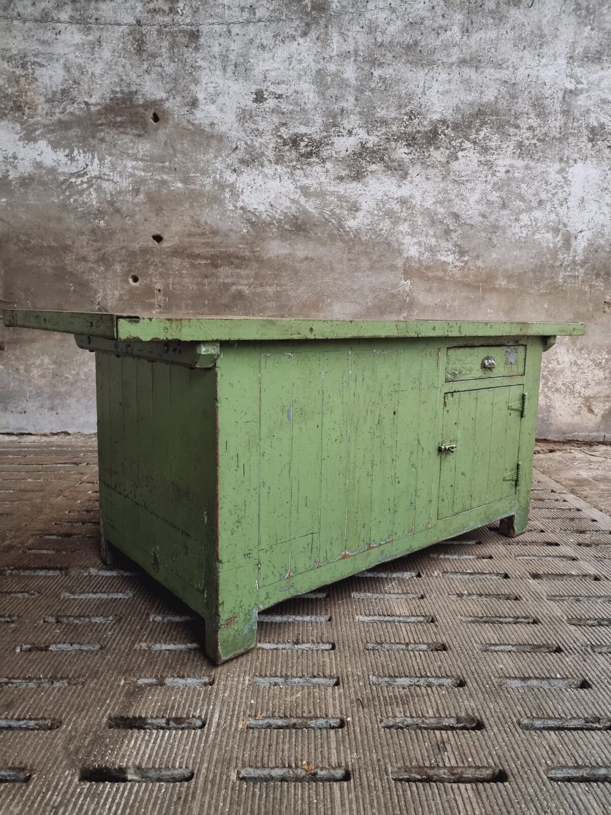 Antique workbench green kitchen island