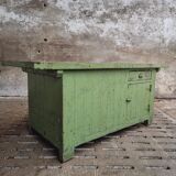 Antique workbench green kitchen island