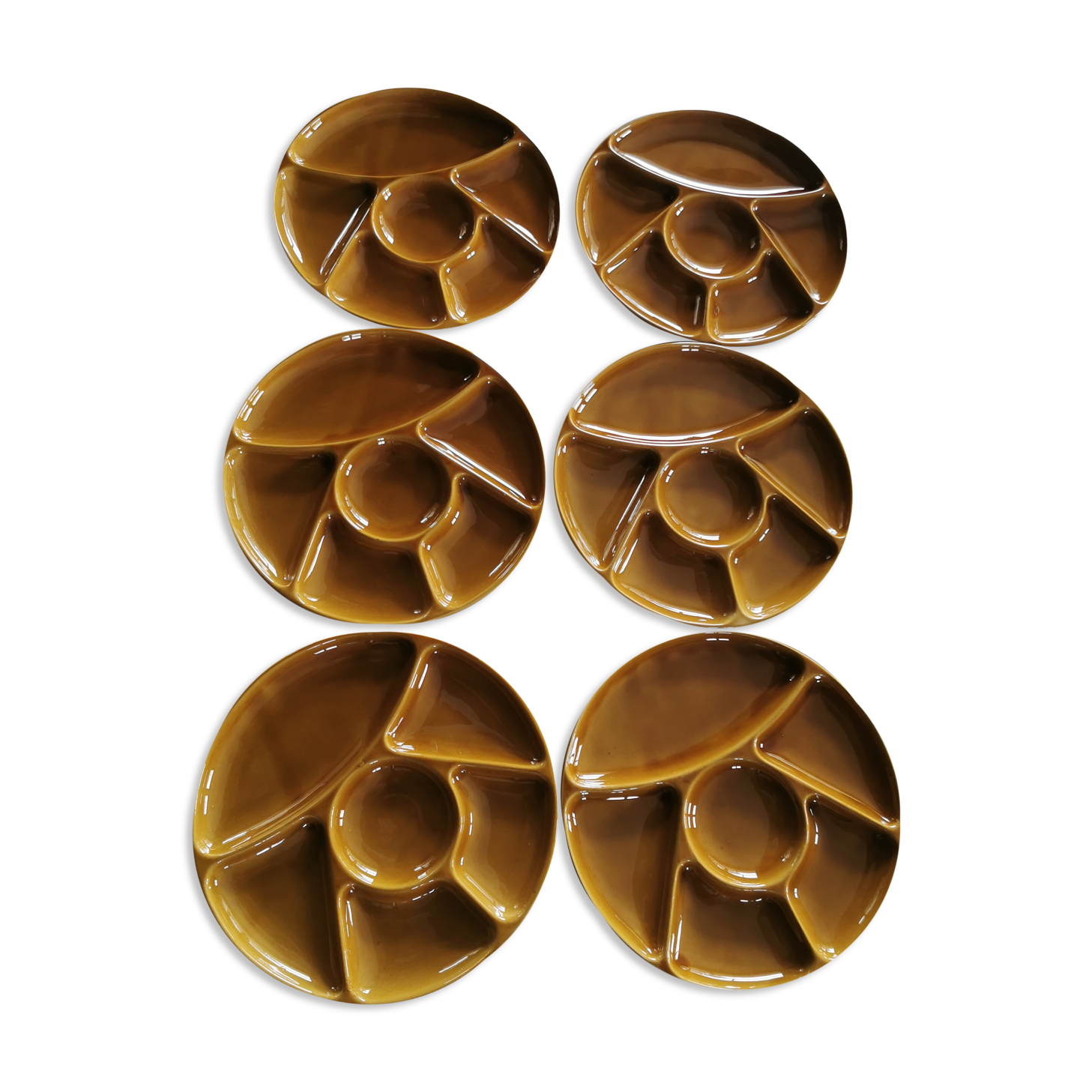 Lot of 6 round plates with Gien France compartments