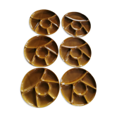 Set of 6 round compartment plates Gien France