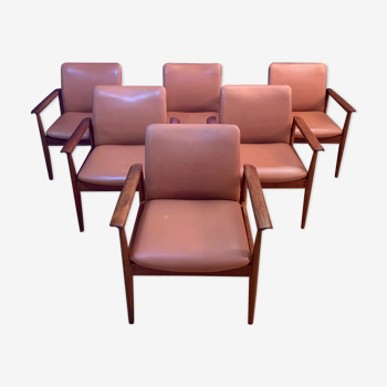 Ensemble de six fauteuils Diplomat modèle 209 par Finn Juhl, Cado, années 1960