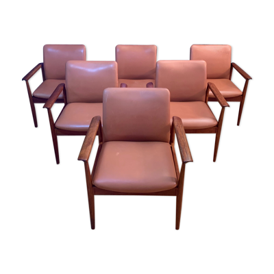 Ensemble de six fauteuils Diplomat modèle 209 par Finn Juhl, Cado, années 1960