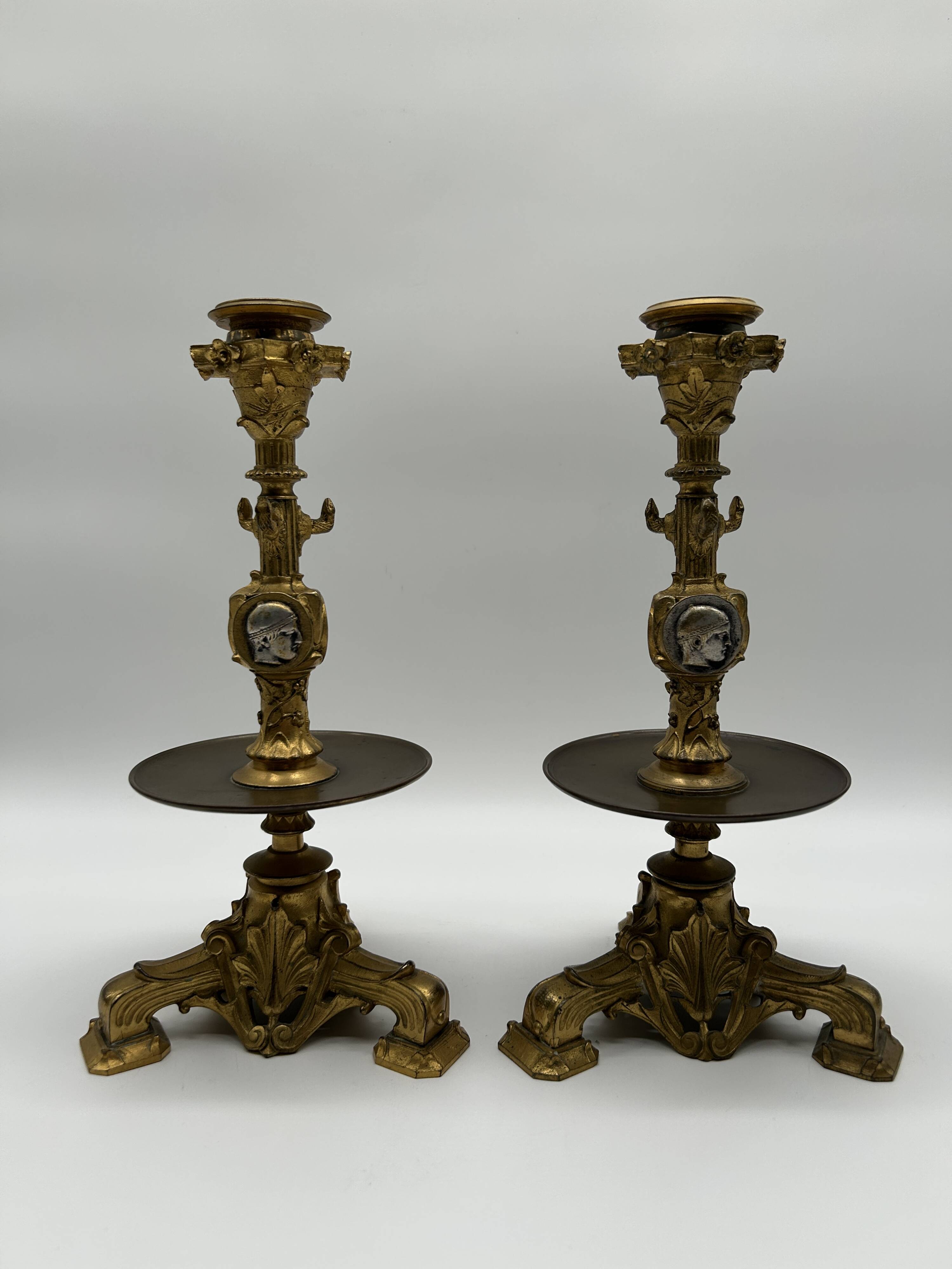 Pair of gilt bronze candlesticks by Cailleux - Barbedienne