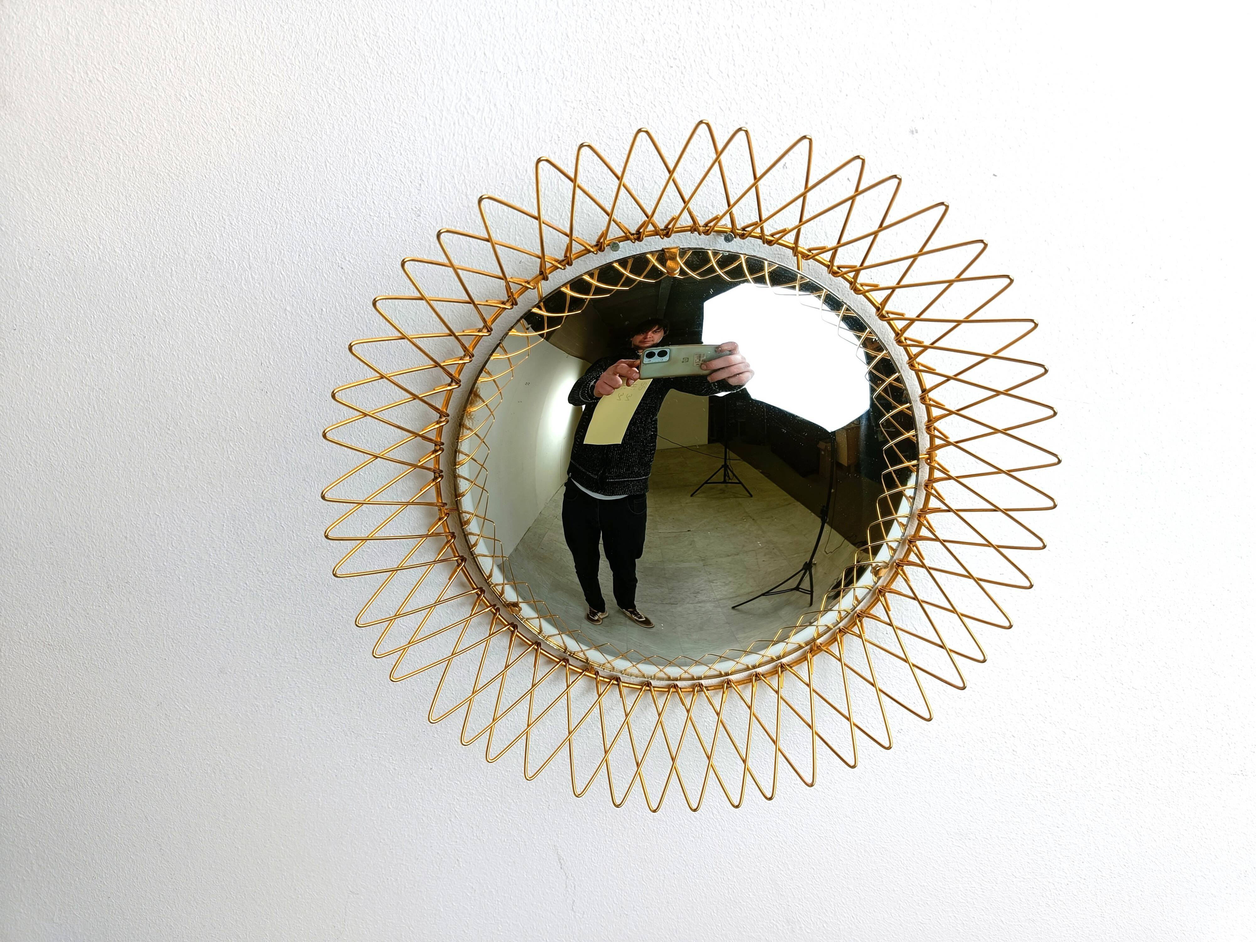 Vintage Bohemian golden sunburst mirror, 1960s