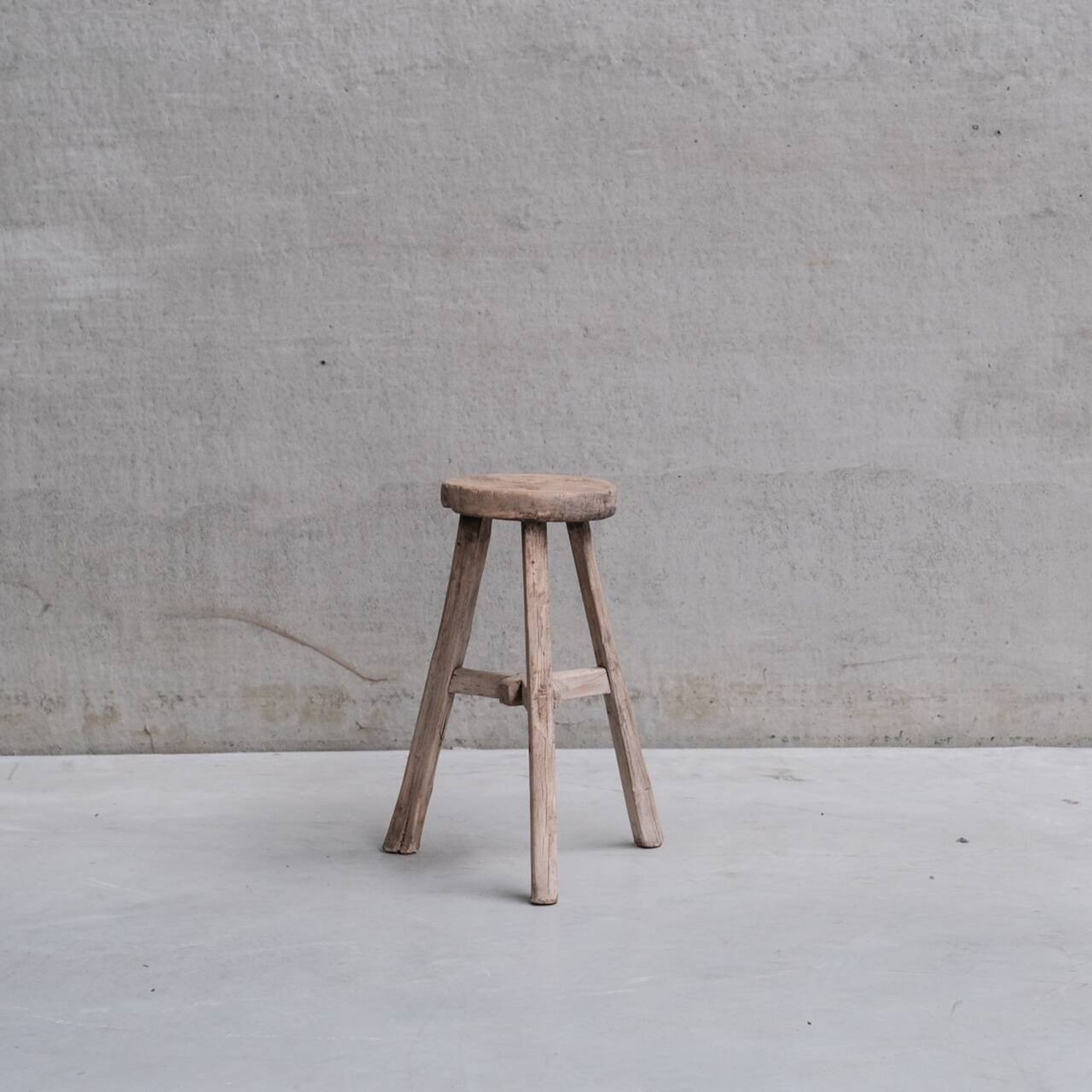 Primitive Mid-Century French Wooden Stool or Side Table