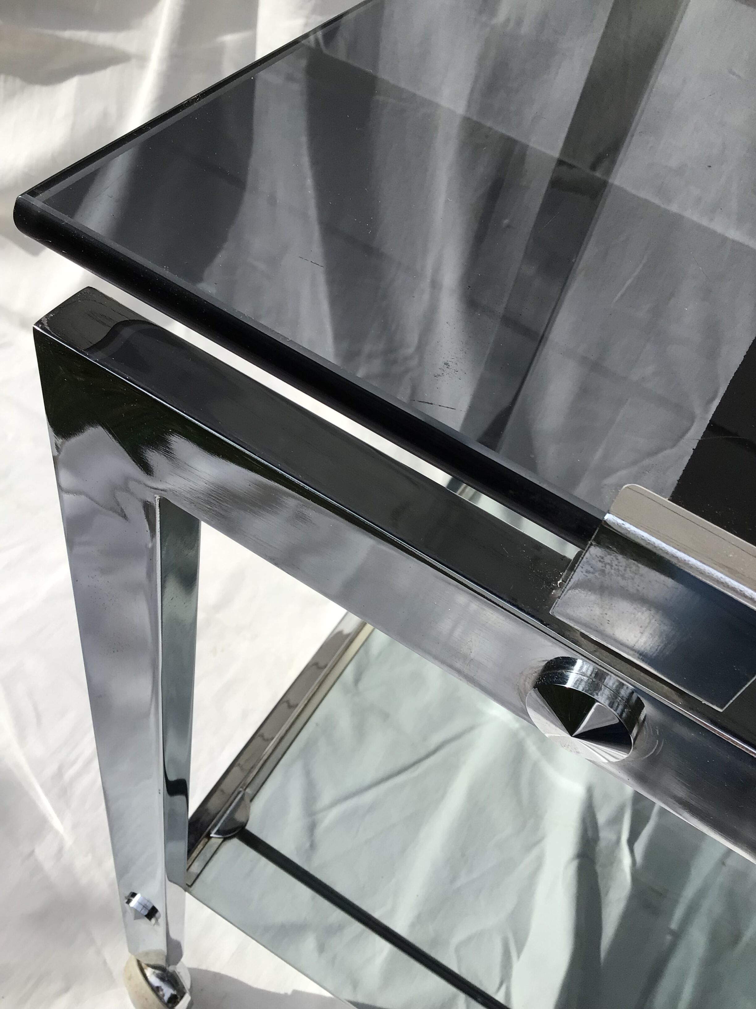 Rolling service chrome smoked glass dark grey