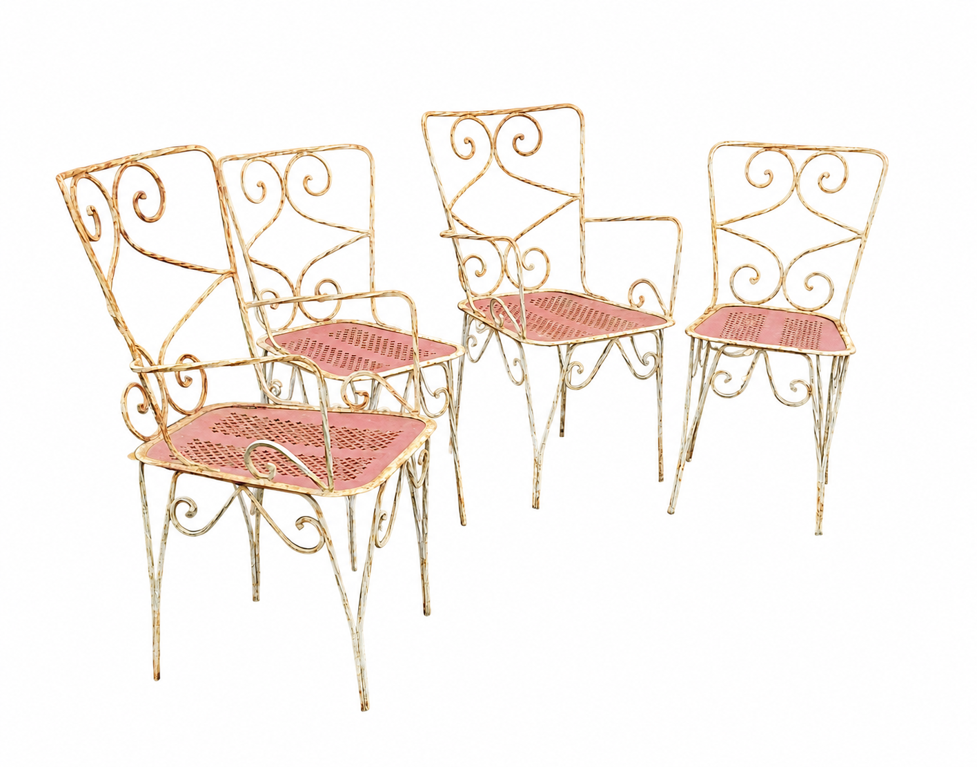 Perforated metal garden chairs and armchairs