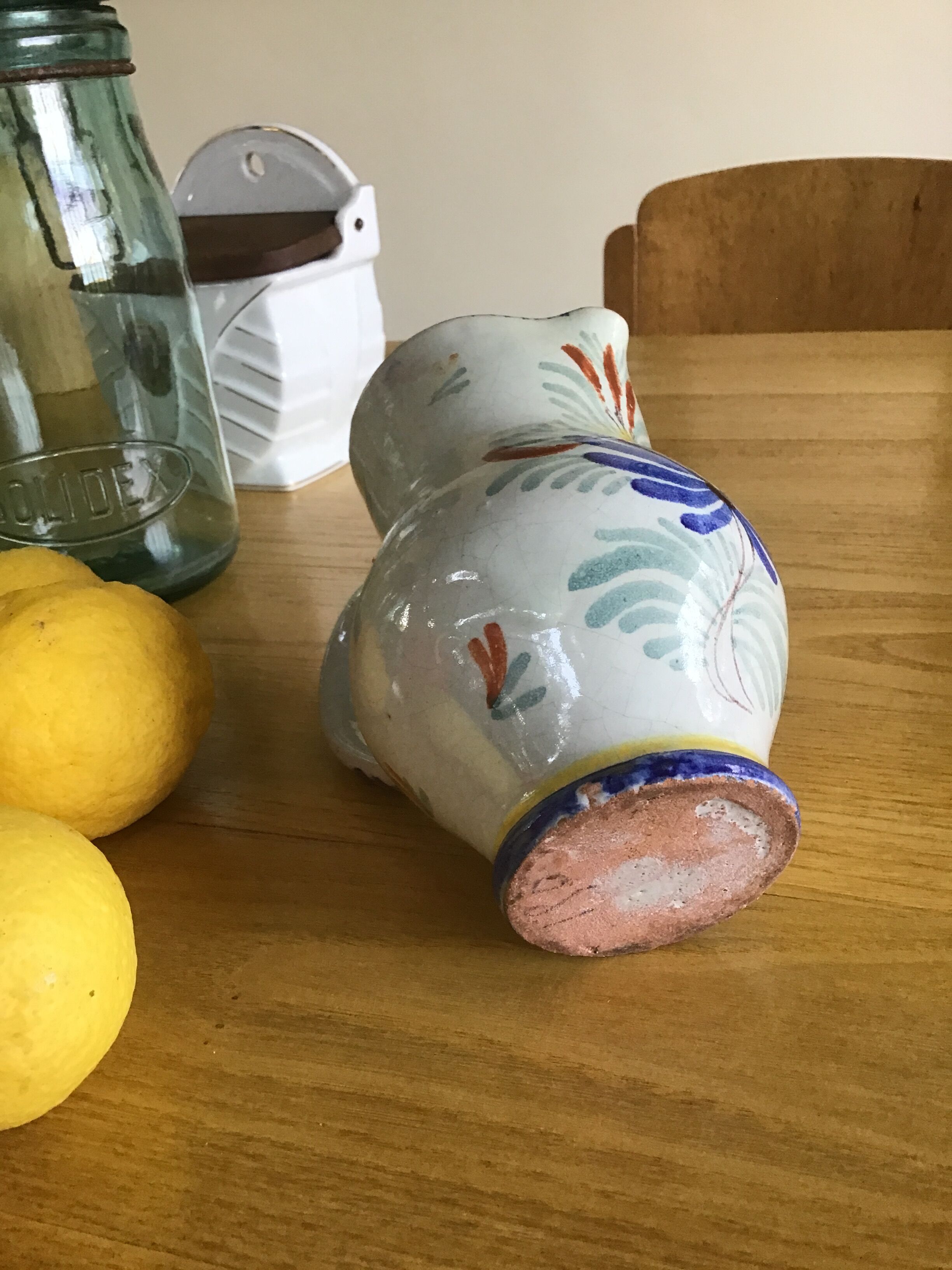 Earthenware pitcher with blue decor