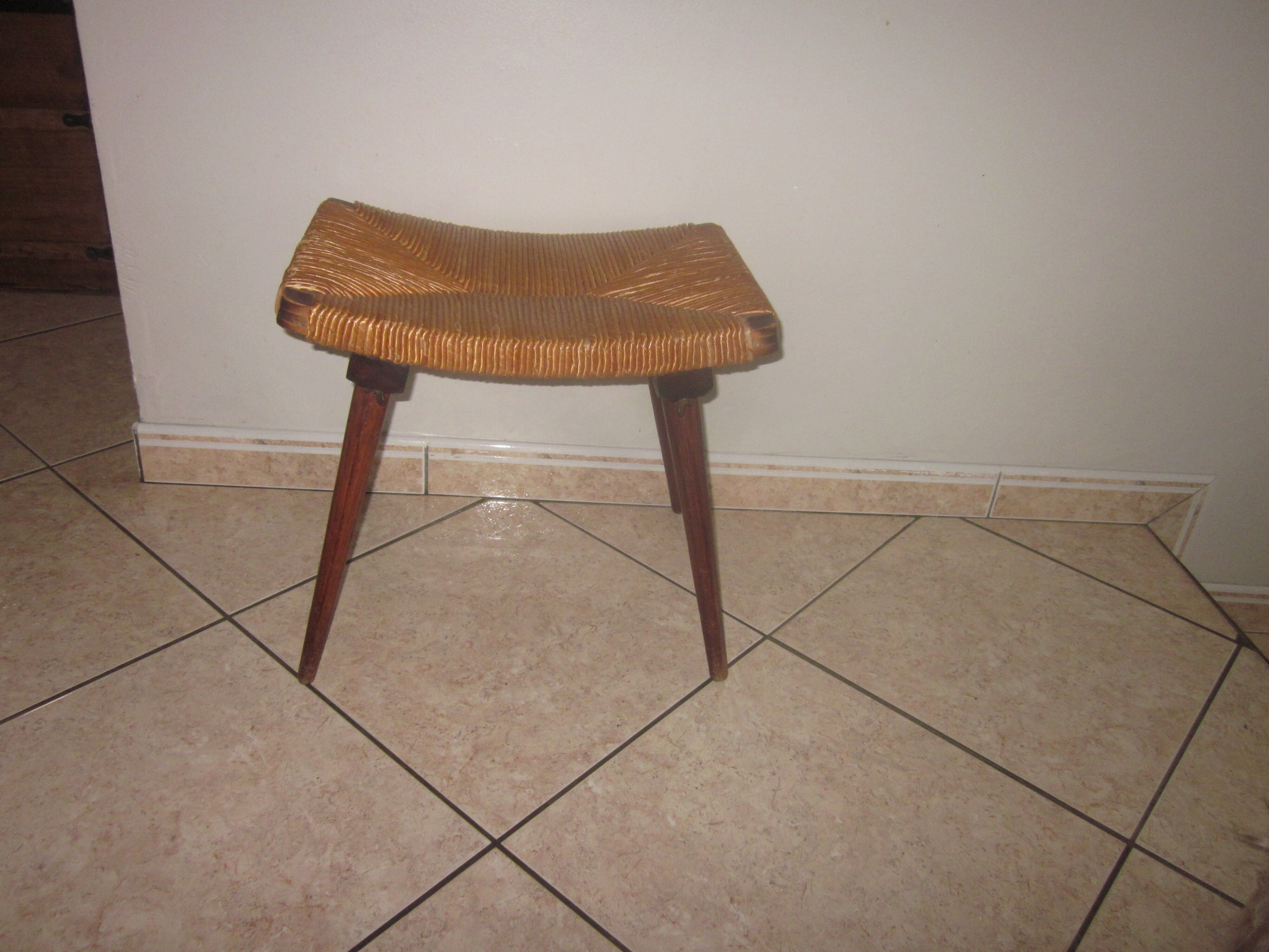 Tabouret vintage paille 1960