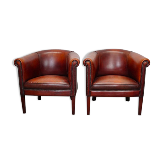 Pair of vintage club armchairs in cognac leather Netherlands