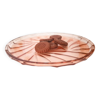 Plat vintage en verre rose style ART DECO 1950