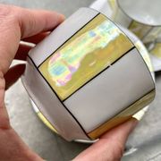 60s striped iridescent porcelain coffee service, 2 cups + 2 vintage saucers