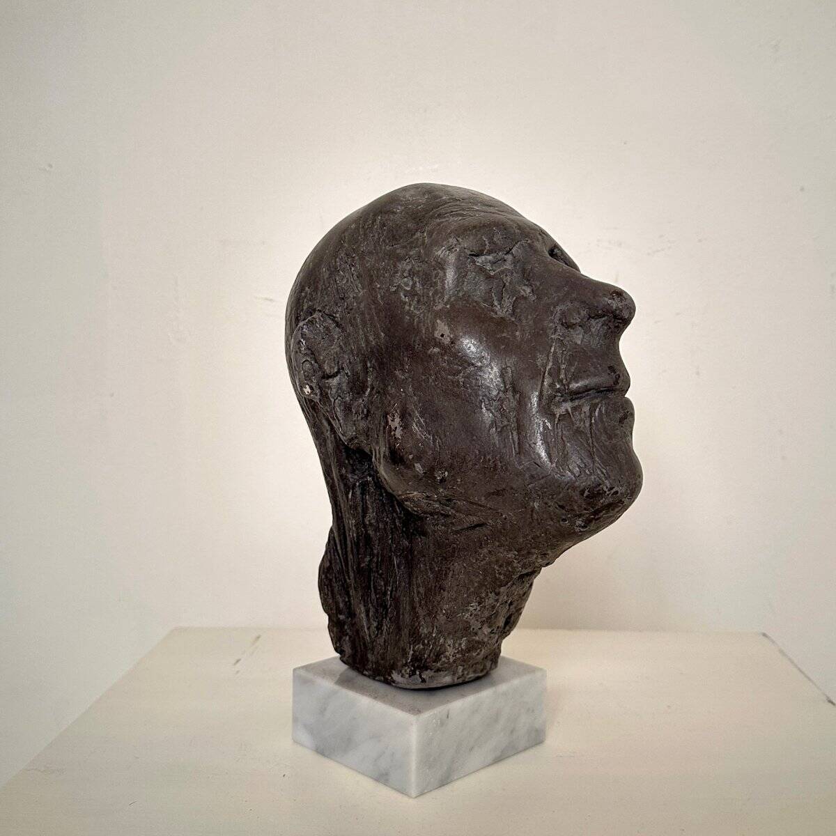 Mid Century Painted Plaster Bust of a Man on a Marble Base, 1976