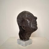 Mid Century Painted Plaster Bust of a Man on a Marble Base, 1976