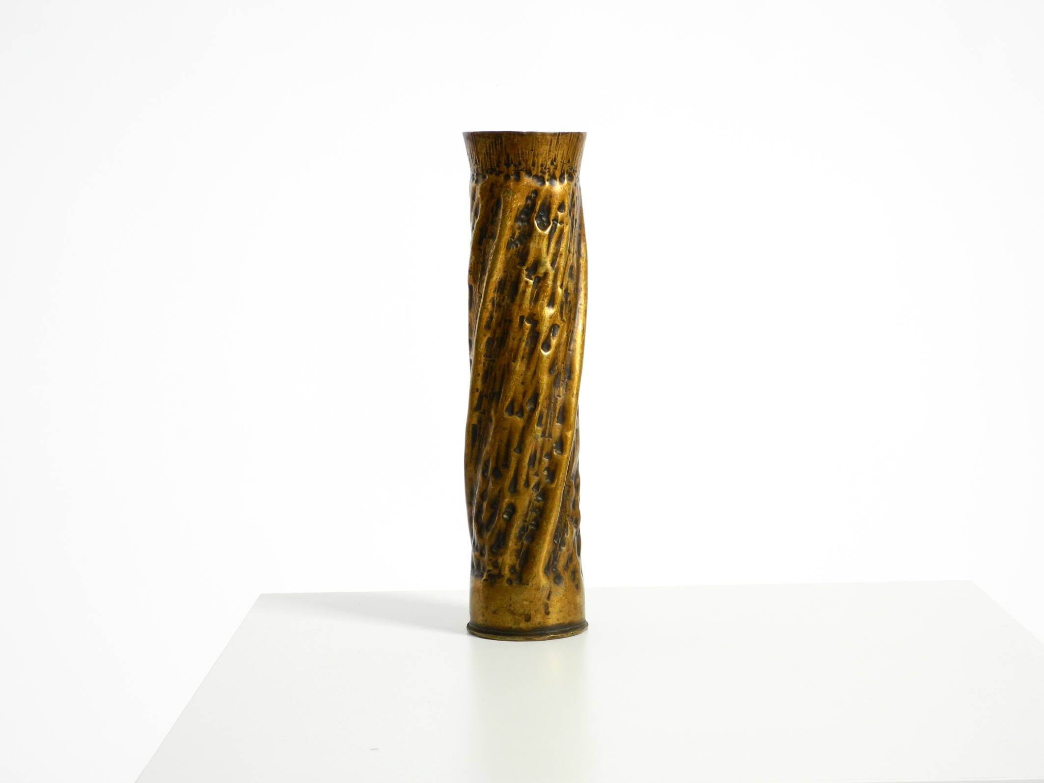 Unique large brass vase in a Brutalist design, handcrafted in December 1975