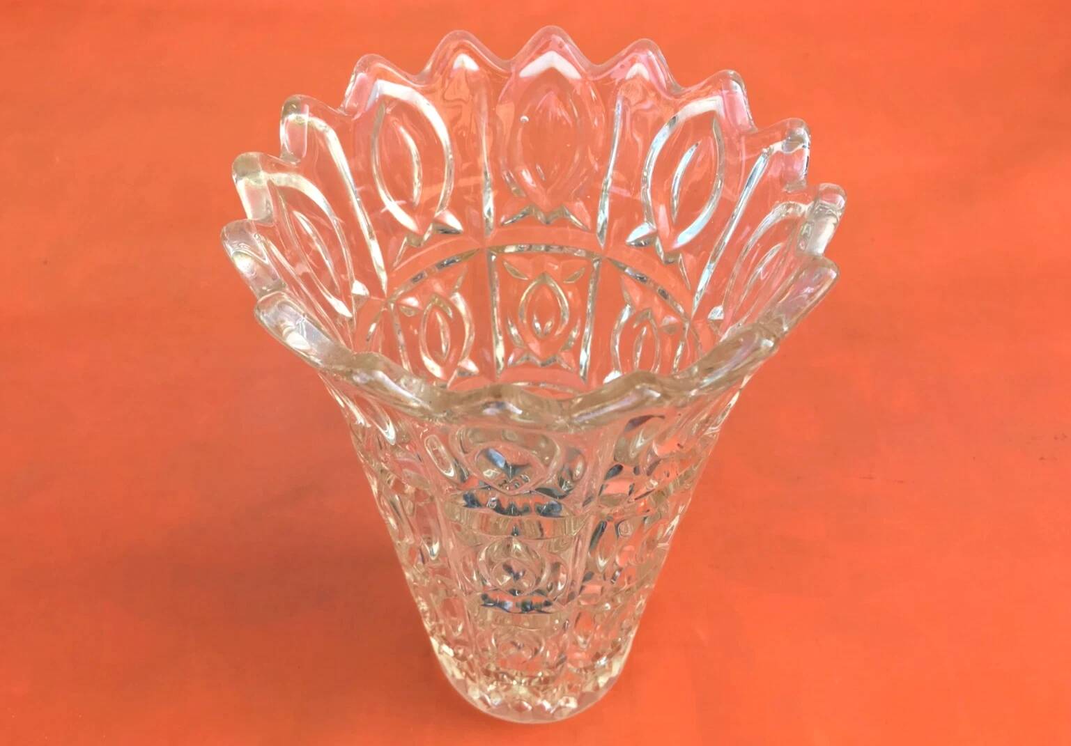 1960s Large trumpet vase Thick transparent glass