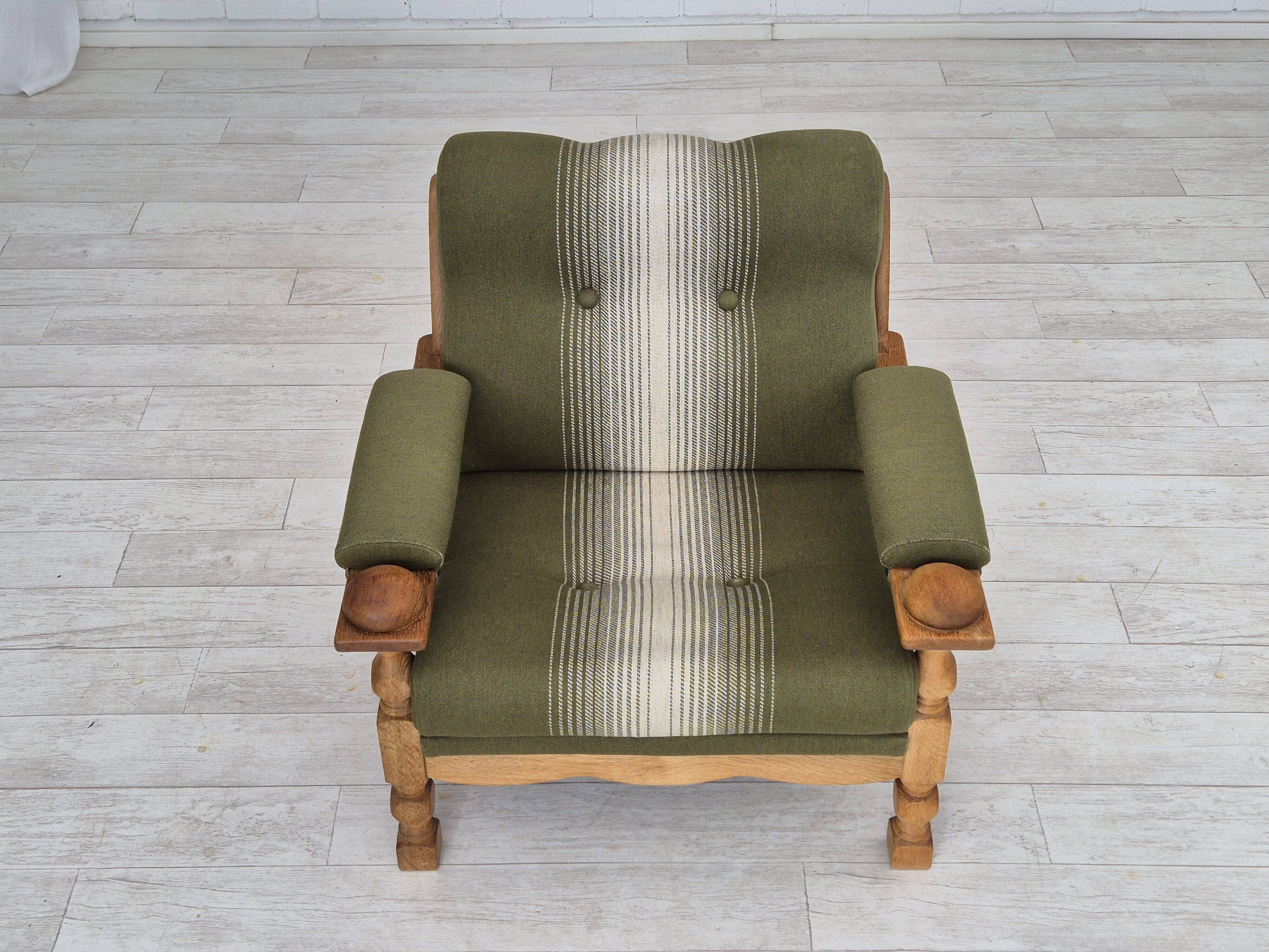 1970s, Danish armchair, original condition, wool, solid oak wood.