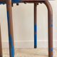 Tabouret industriel acier patine bleue & chocolat vintage