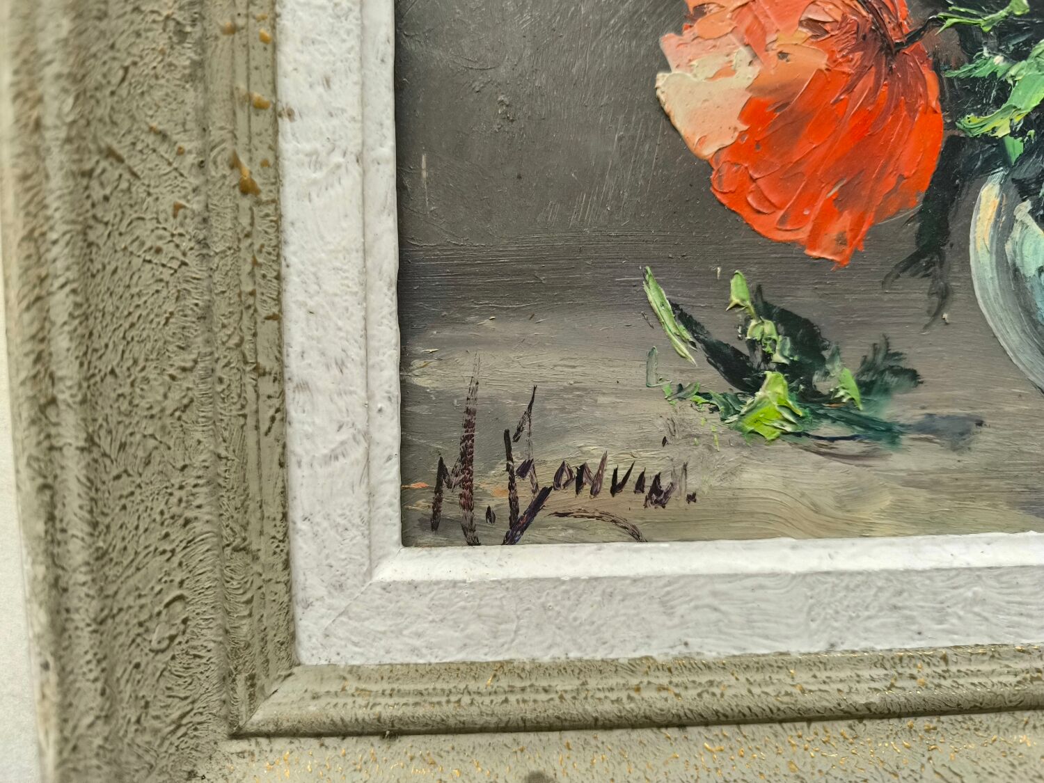 Painting Still Life with Poppies by M. Bonvin Oil on panel