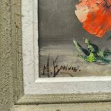 Painting Still life poppies M Bonvin Oil on panel