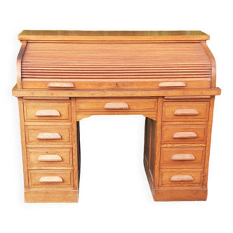 American desk with curtains 8 drawers 2 shelves oak 50s vintage