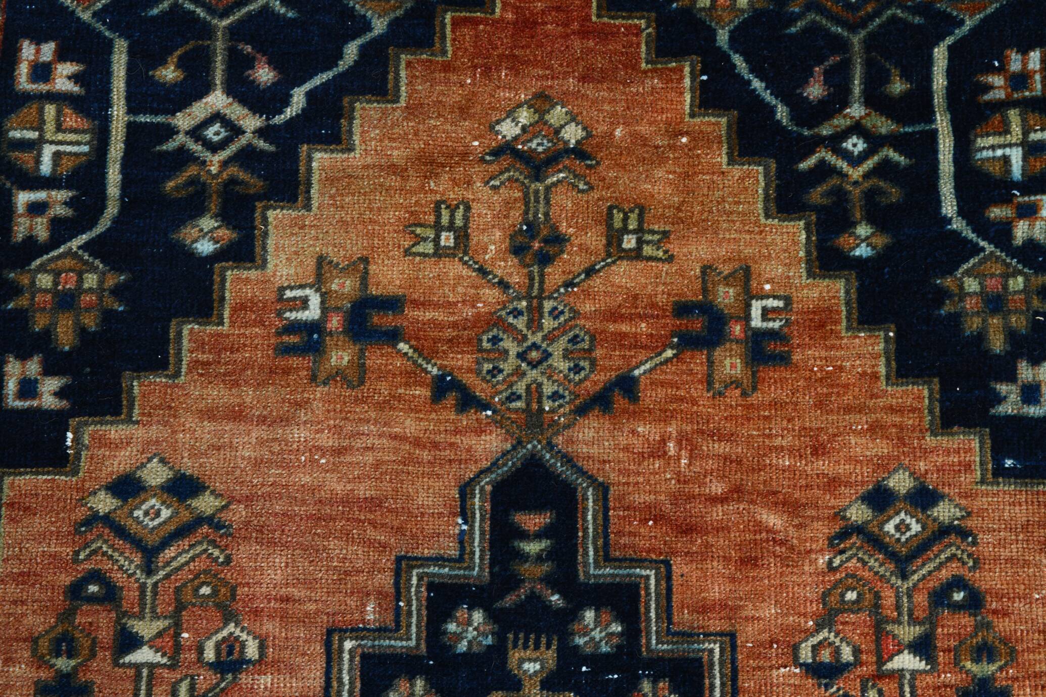 3x7 Red Navy Blue Geometric Persian Rug, 102x223Cm