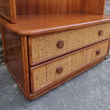 Bookcase bamboo and rattan shelves, Maugrion 80s