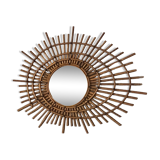 Miroir soleil ORTF en rotin. 80x60cm. 1960.