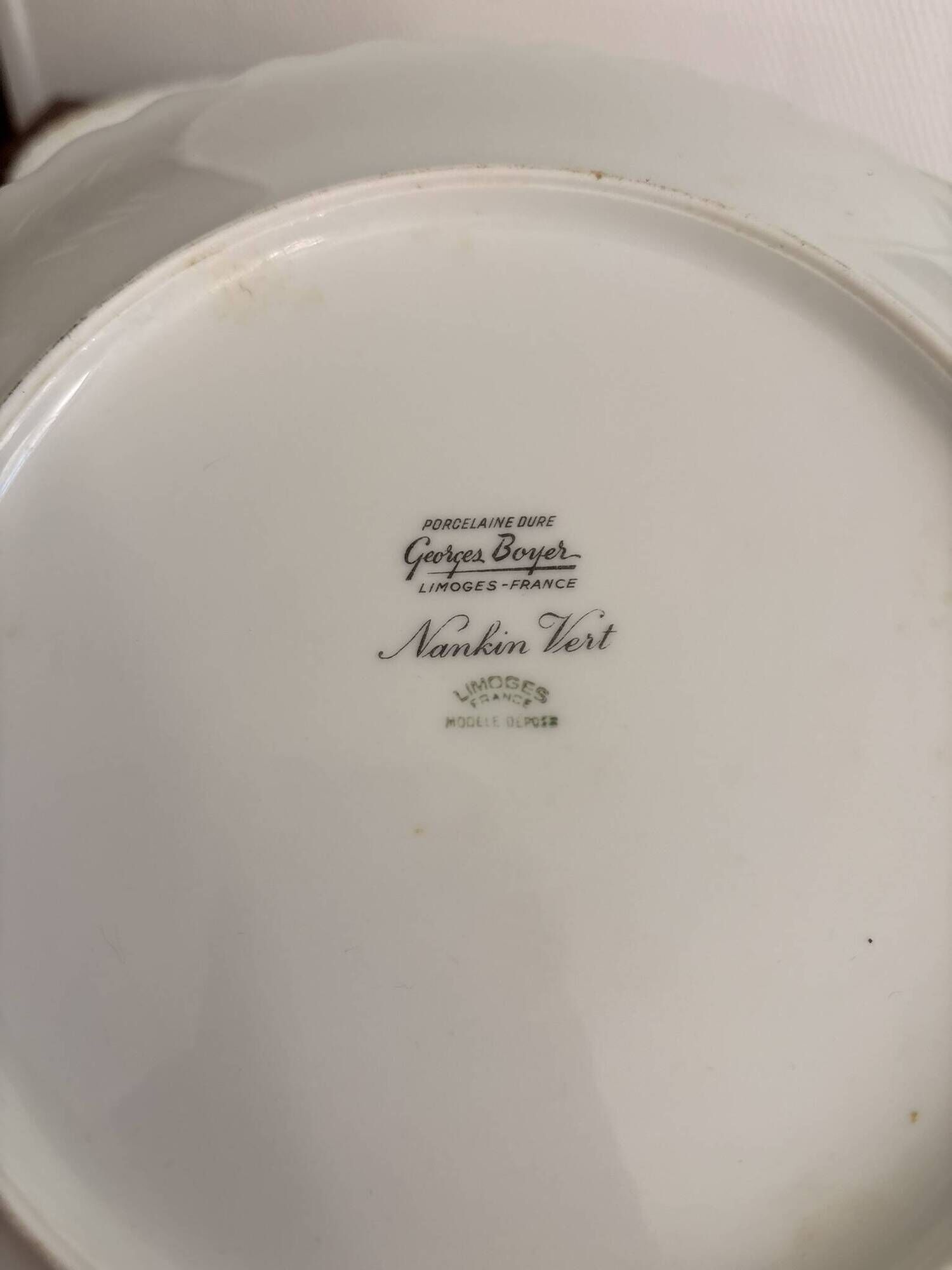 Flat Plates Porcelain Limoges Georges Boyer Nankin Green Pearl Edges