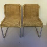 Pair of vintage rattan cantilever chairs