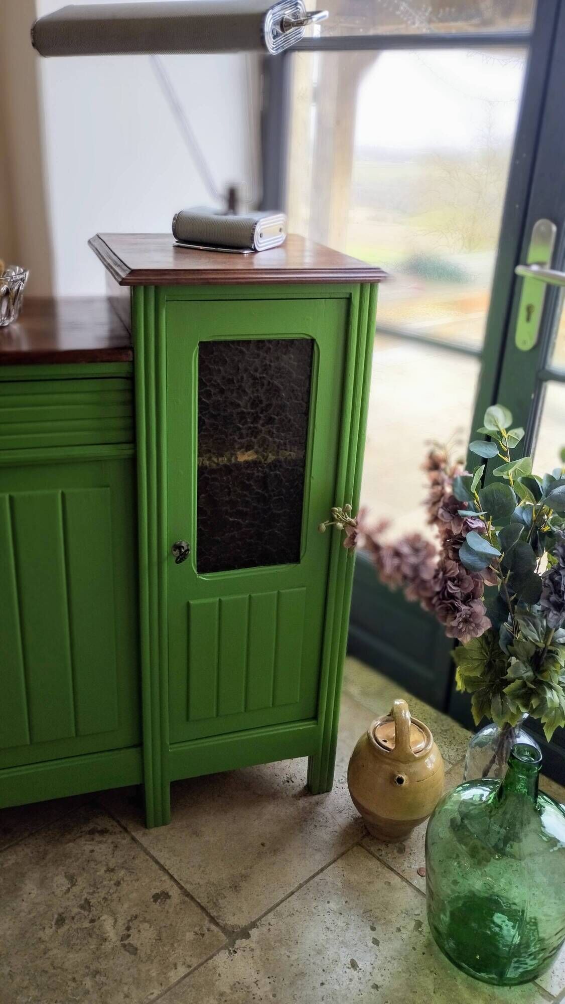 Art Deco Gin Buffet, painted in Farrow and Ball with a William Morris-inspired interior