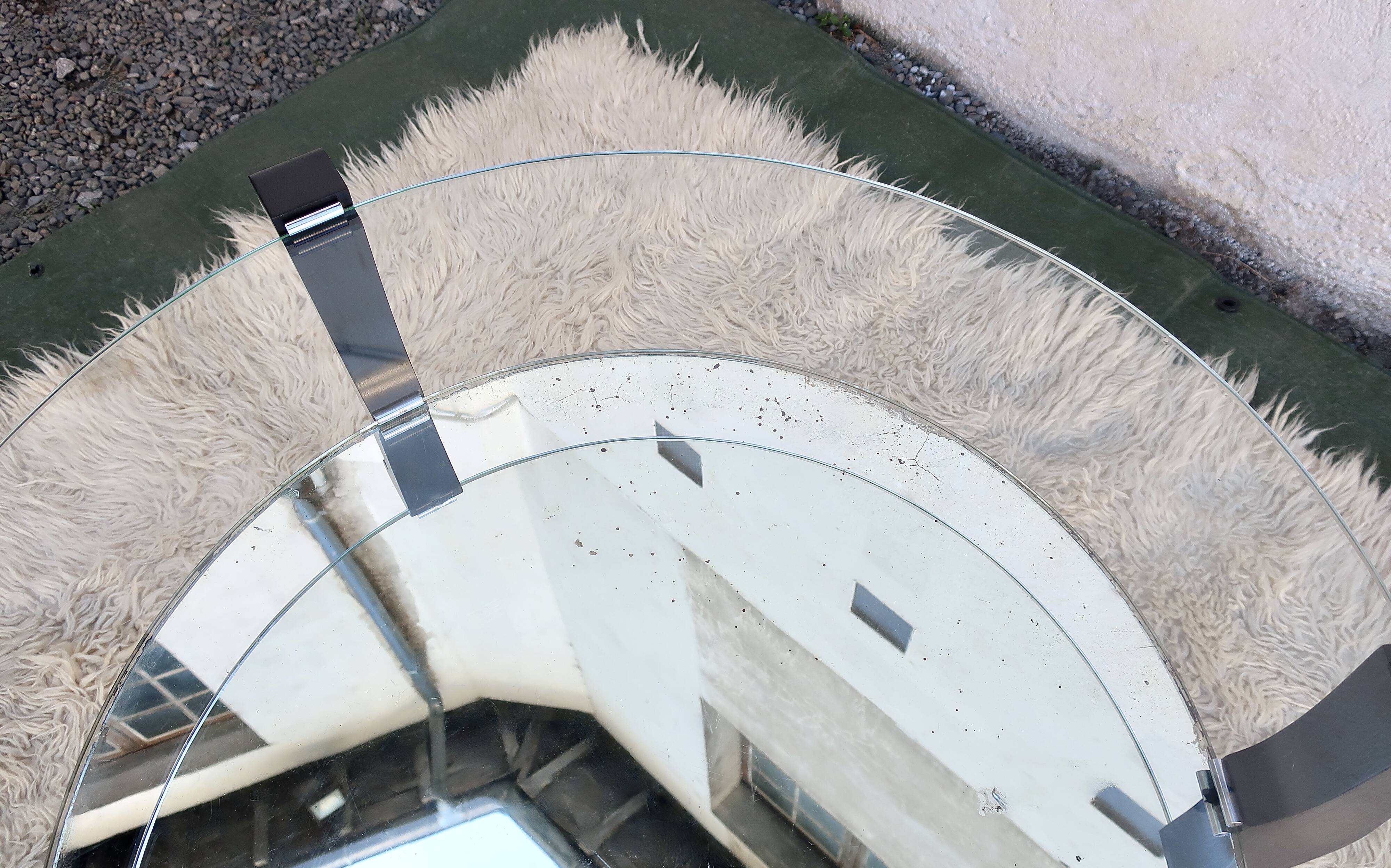 Low art deco pedestal table 1930/1940 in black wood, glass and mirror
