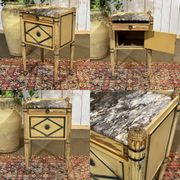 Beech bedside table painted with a marble top in Louis XVI style from the late 19th century.