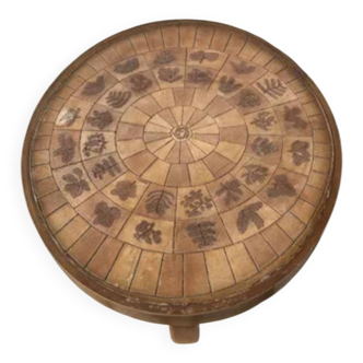 Vintage oval coffee table "Herbier" ceramic 70s