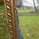 Large antique gilded mirror, wood and stucco gadroons, partially de-mercury