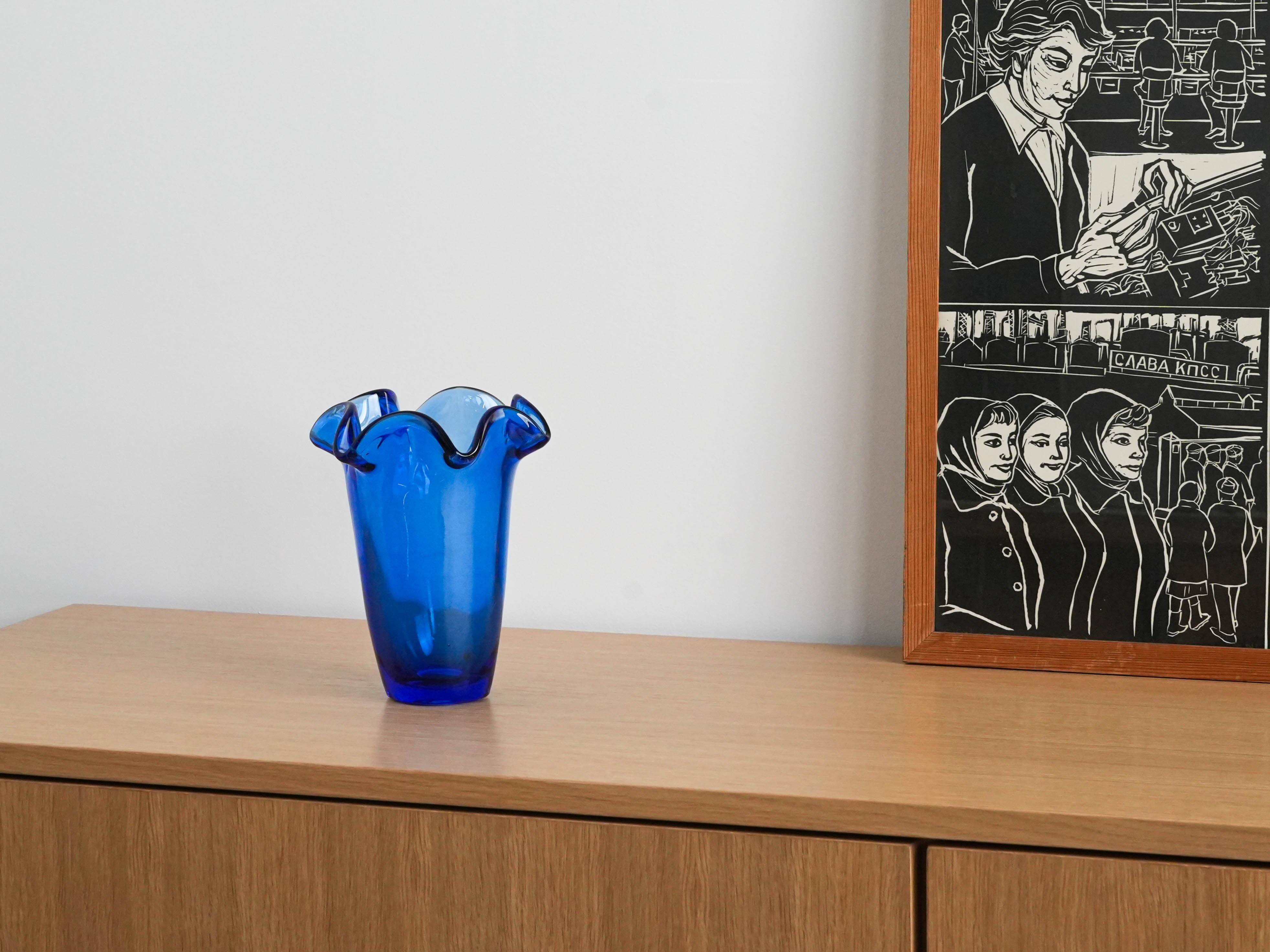 Cobalt glass vase, Danish design, 1970s, made in Denmark