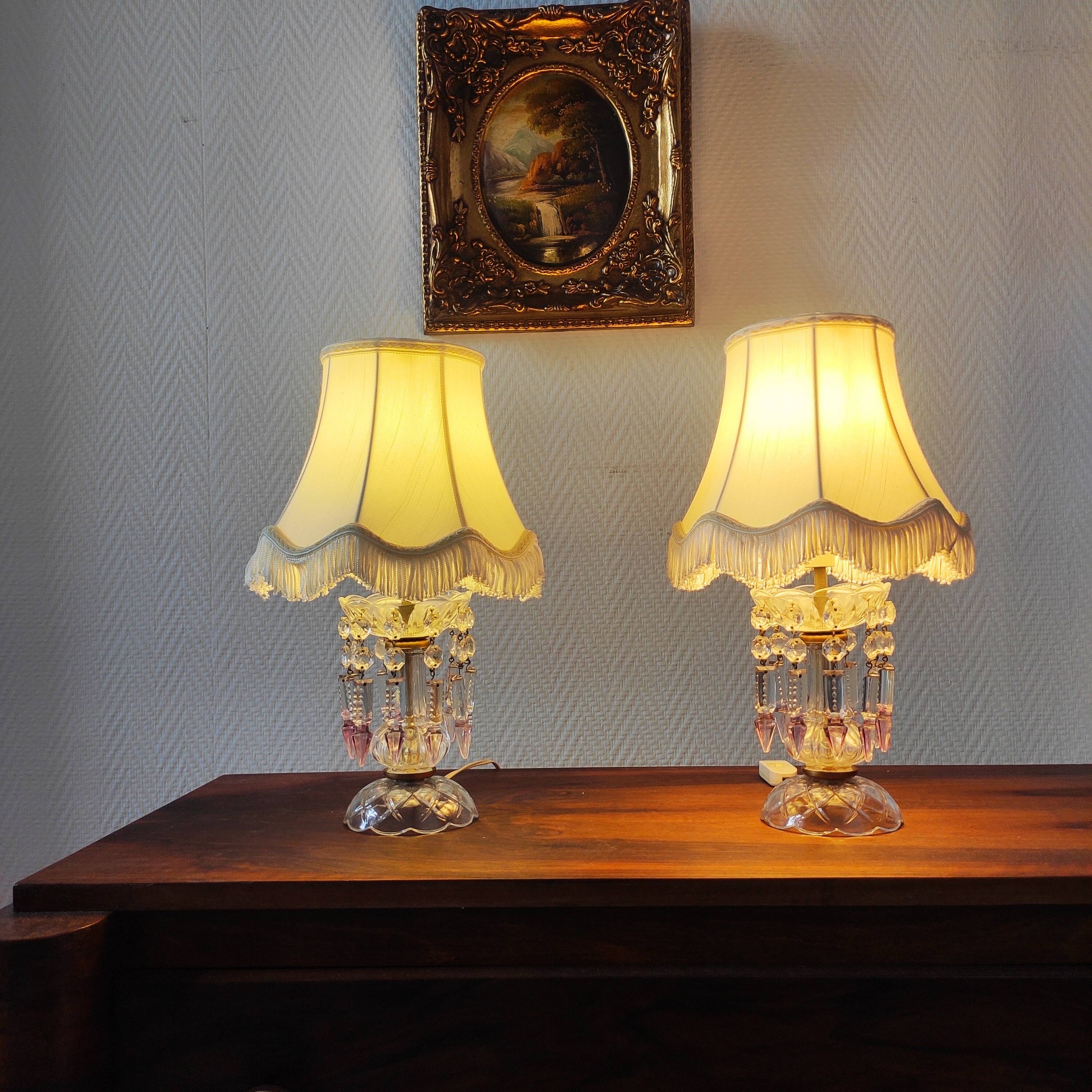 Pair of glass lamps with tassels