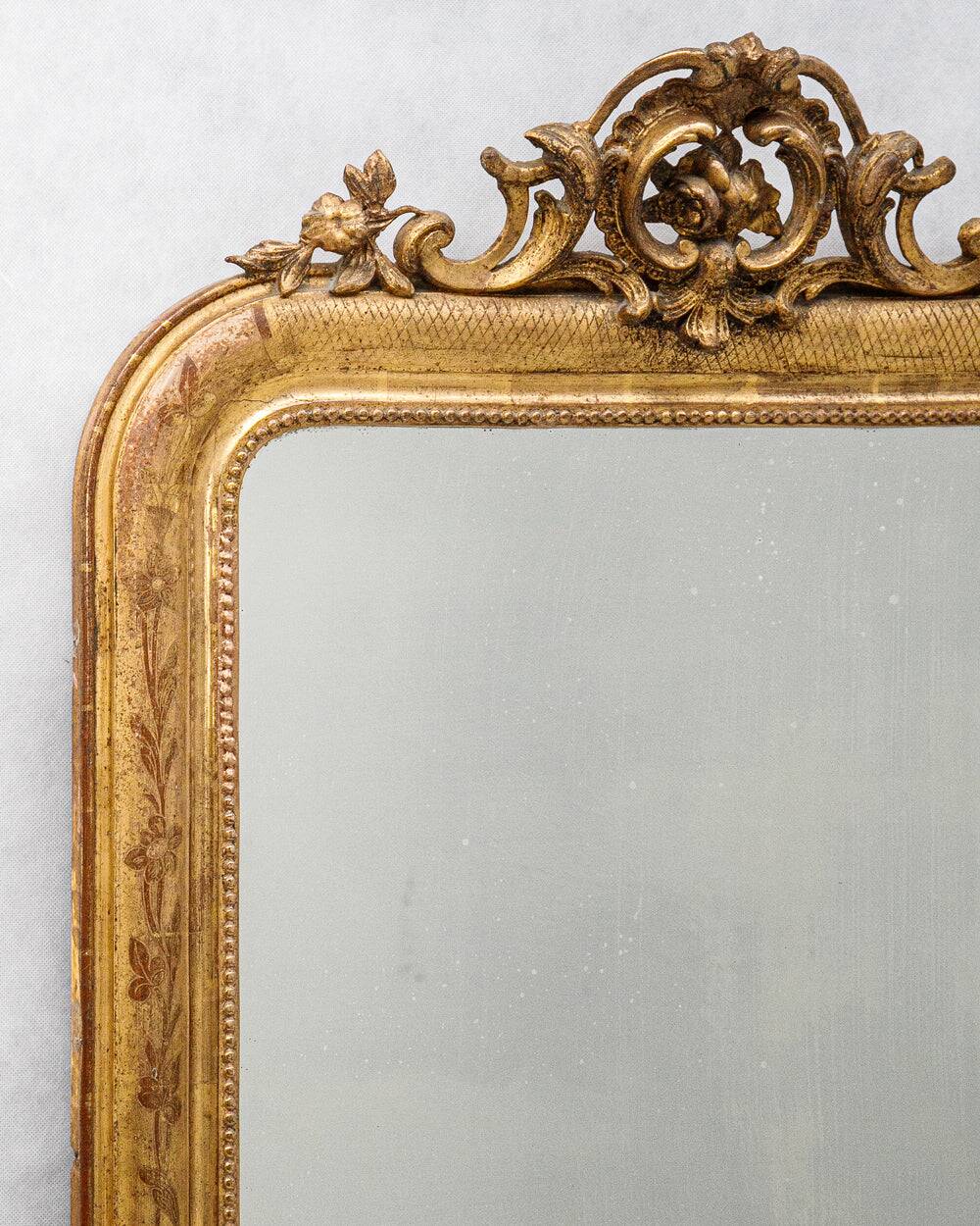 19th C Louis Philippe mirror with ornate rose crest