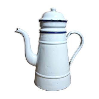 Cafetiere émaillée blanc et bleu